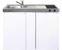 Miniküche Stengel Kitchenline MK120 120x60 cm Becken links weiß glänzend mit Glaskeramikkochfeld