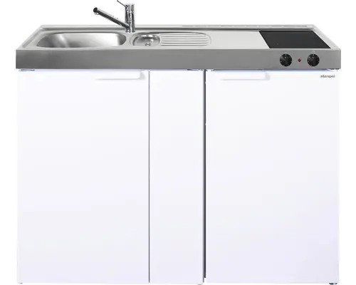 Miniküche Stengel Kitchenline MK120 120x60 cm Becken links weiß glänzend mit Glaskeramikkochfeld