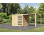 Hornbach Gartenhaus Karibu Carlson inkl. Anbaudach 2,4 m, selbstklebender Dachfolie und Aluminium Abtropfwinkel 484x246 cm natur