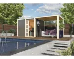 Hornbach Gartenhaus Karibu Carlson inkl. Anbaudach 2,4 m, selbstklebender Dachfolie und Aluminium Abtropfwinkel 484x246 cm terragrau