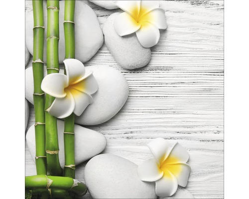 Glasbild Flowers Stones Bamboos I 30x30 cm GLA1829