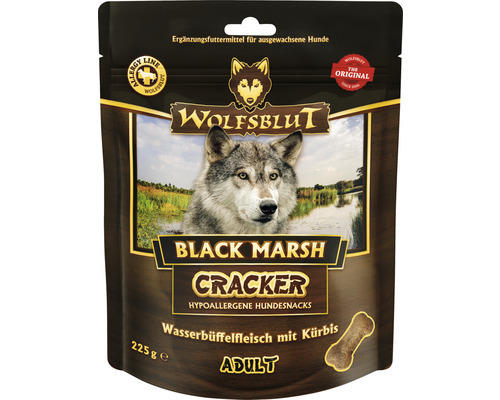 Hundesnack WOLFSBLUT Black Marsh Cracker Wasserbüffel mit Süßkartoffeln mit wertvollen Superfoods, getreidefrei, Glutenfrei 225 g