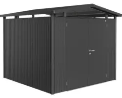 Gartenhaus Biohort Panorama inkl. Dachrinne Regale Set Lüftung Oberlicht 257 x 254 cm dunkelgrau-metallic