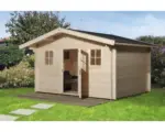Hornbach Gartenhaus weka hohes Durchgangsmaß 195 cm, mit Vordach und Fußboden 380 x 300 cm natur