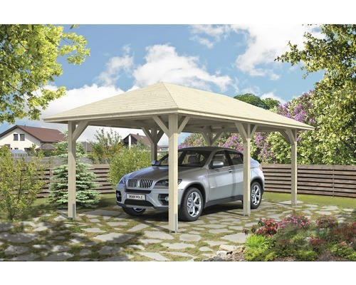 Einzelcarport SKAN HOLZ Taunus mit Pfostenankern 374x656 cm natur