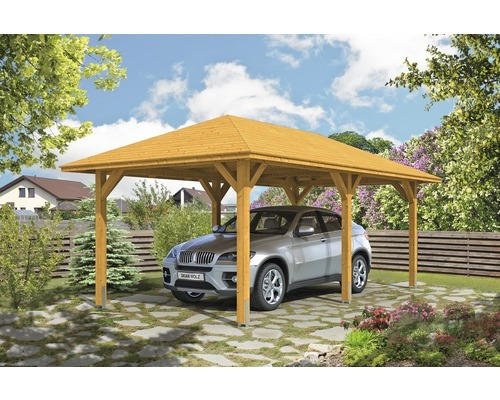 Einzelcarport SKAN HOLZ Taunus mit Pfostenankern 374x656 cm eiche hell