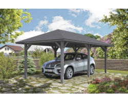 Einzelcarport SKAN HOLZ Taunus mit Pfostenankern 374x656 cm schiefergrau