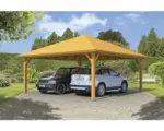 Hornbach Doppelcarport SKAN HOLZ Taunus mit Pfostenankern 634x634 cm eiche hell
