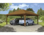 Hornbach Doppelcarport SKAN HOLZ Taunus mit Pfostenankern 634x634 cm nussbaum