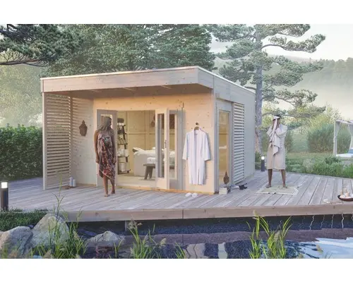Gartenhaus SKAN HOLZ Tokio 4 einschalig mit Fußboden und KSK-M Dachbahn 402x502 cm natur