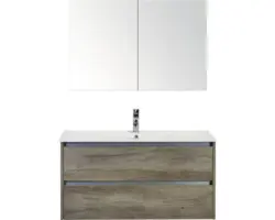 Badmöbel-Set Sanox Dante Keramik 170x101x46 cm Keramikwaschbecken Nebraska Eiche mit Spiegelschrank