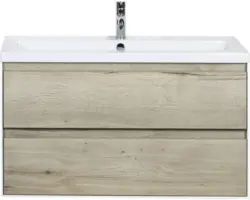 Waschbeckenunterschrank Sanox Evora Keramik 59x100x45,5 cm mit Keramikwaschbecken eiche natur