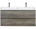 Hornbach Waschbeckenunterschrank Sanox Evora Keramik 59x120x45,5 cm mit Doppel-Keramikwaschbecken nebraska eiche