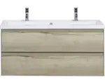 Hornbach Waschbeckenunterschrank Sanox Evora Keramik 59x120x45,5 cm mit Doppel-Keramikwaschbecken eiche natur
