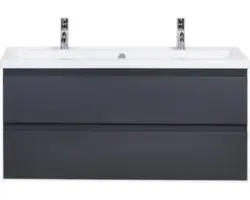 Waschbeckenunterschrank Sanox Evora Keramik 59x120x45,5 cm mit Doppel-Keramikwaschbecken anthrazit matt