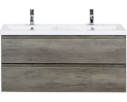Waschbeckenunterschrank Sanox Evora Keramik 59x120x45,5 cm mit Doppel-Keramikwaschbecken 2 Becken nebraska eiche