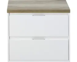 Waschbeckenunterschrank Sanox Porto 59x70x50 cm mit Waschtischplatte weiß hochglanz/Eiche natur