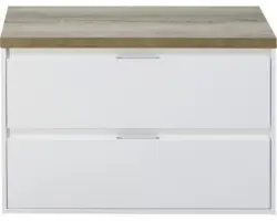 Waschbeckenunterschrank Sanox Porto 59x90x50 cm mit Waschtischplatte weiß hochglanz/Eiche natur