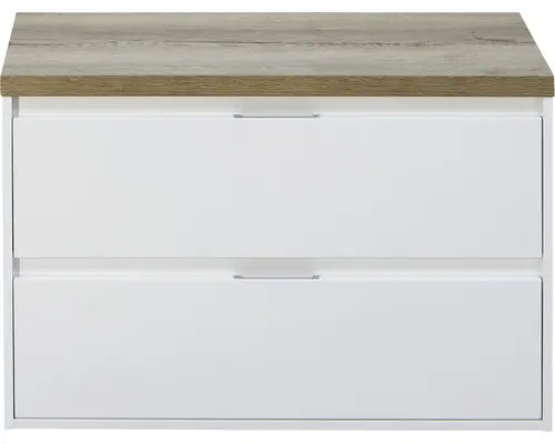 Waschbeckenunterschrank Sanox Porto 59x90x50 cm mit Waschtischplatte weiß hochglanz/Eiche natur
