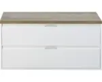 Hornbach Waschbeckenunterschrank Sanox Porto 59x120x50 cm mit Waschtischplatte weiß hochglanz/Eiche natur