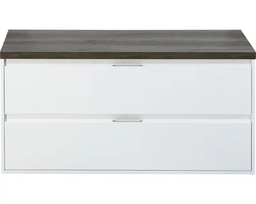 Waschbeckenunterschrank Sanox Porto 59x120x50 cm mit Waschtischplatte weiß hochglanz/Nebraska oak