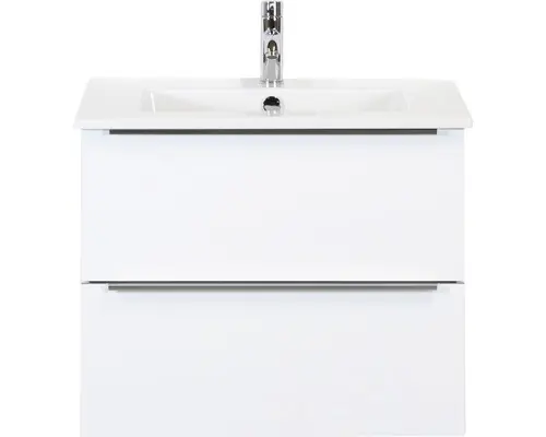 Waschbeckenunterschrank Sanox Pulse Keramik 57x71x51 cm mit Keramikwaschbecken weiß hochglanz