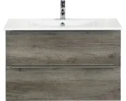 Waschbeckenunterschrank Sanox Pulse Keramik 57x91x51 cm mit Keramikwaschbecken Nebraska Eiche