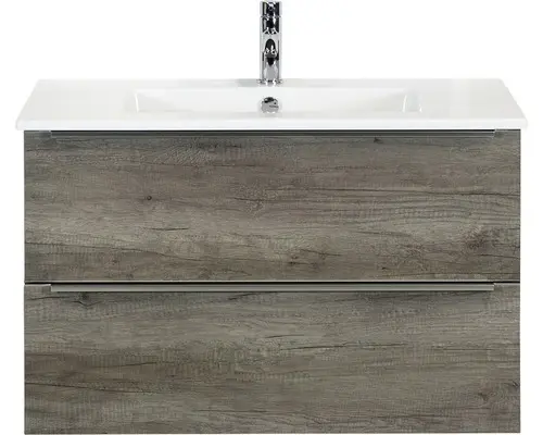 Waschbeckenunterschrank Sanox Pulse Keramik 57x91x51 cm mit Keramikwaschbecken Nebraska Eiche