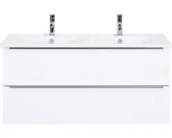 Waschbeckenunterschrank Sanox Pulse Keramik 57x121x51 cm mit Doppel-Keramikwaschbecken weiß hochglanz