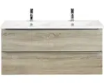 Hornbach Waschbeckenunterschrank Sanox Pulse Keramik 57x121x51 cm mit Doppel-Keramikwaschbecken Eiche grau