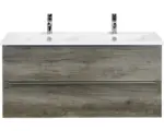 Hornbach Waschbeckenunterschrank Sanox Pulse Keramik 57x121x51 cm mit Doppel-Keramikwaschbecken Nebraska Eiche