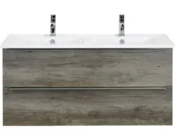 Waschbeckenunterschrank Sanox Pulse Keramik 57x121x51 cm mit Doppel-Keramikwaschbecken Nebraska Eiche