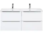 Hornbach Waschbeckenunterschrank Sanox Pulse Keramik 57x121x51 cm mit Doppel-Keramikwaschbecken 4 Schubladen weiß hochglanz