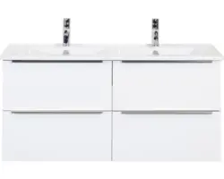 Waschbeckenunterschrank Sanox Pulse Keramik 57x121x51 cm mit Doppel-Keramikwaschbecken 4 Schubladen weiß hochglanz