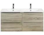 Hornbach Waschbeckenunterschrank Sanox Pulse Keramik 57x121x51 cm mit Doppel-Keramikwaschbecken 4 Schubladen Eiche grau