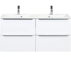 Waschbeckenunterschrank Sanox Pulse Mineralguss 57x121x51 cm mit Doppel-Mineralgusswaschbecken 4 Schubladen weiß hochglanz