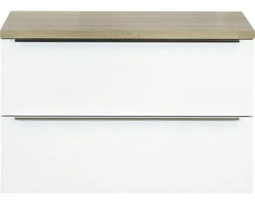 Waschbeckenunterschrank Sanox Pulse 58,6x90x50 cm mit Waschtischplatte weiß glänzend/Eiche grau