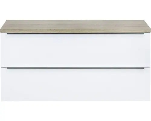 Waschbeckenunterschrank Sanox Pulse 58,6x120x50 cm mit Waschtischplatte weiß glänzend/Eiche