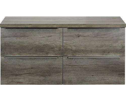 Waschbeckenunterschrank Sanox Pulse 58,6x120x50 cm mit Waschtischplatte 4 Schubladen Nebraska Eiche