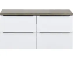 Waschbeckenunterschrank Sanox Pulse 58,6x120x50 cm mit Waschtischplatte 4 Schubladen weiß glänzend/Nebraska Eiche