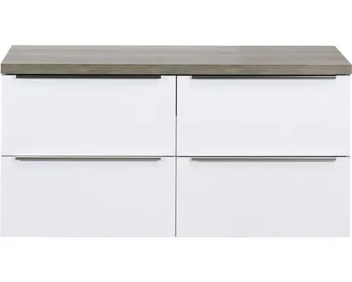 Waschbeckenunterschrank Sanox Pulse 58,6x120x50 cm mit Waschtischplatte 4 Schubladen weiß glänzend/Nebraska Eiche