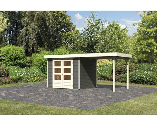 Gartenhaus Karibu Kodiak 3 inkl. Anbaudach 2,2 m 466x217 cm terragrau