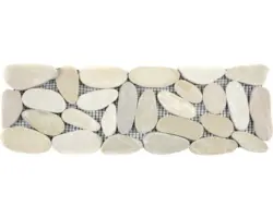 Natursteinmosaik Flusskiesel BO IN14KS 10,0x30,0 cm weiß