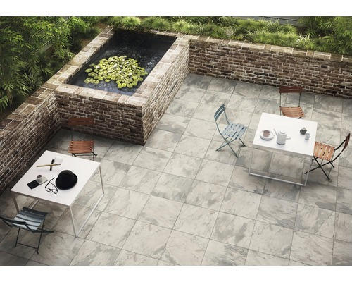 FLAIRSTONE Feinsteinzeug Terrassenplatte Schiefer Cool rektifizierte Kante 60 x 60 x 2 cm