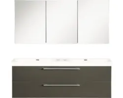 Badmöbel-Set Differnz Somero Mineralguss 120x120x38 cm Doppel-Mineralgusswaschbecken anthrazit mit Spiegelschrank
