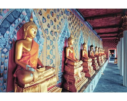 Fototapete Papier Golden Statues of Buddha 350 x 260 cm