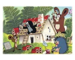 Postkarte Der kleine Maulwurf und Freunde bauen ein Haus 14,8x10,5 cm