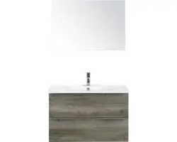 Badmöbel-Set Sanox Pulse Keramik 170x91x51 cm Keramikwaschbecken Nebraska Nebraska Eiche mit Spiegel