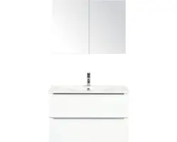 Badmöbel-Set Sanox Pulse Keramik 170x91x51 cm Keramikwaschbecken weiß glänzend mit Spiegelschrank