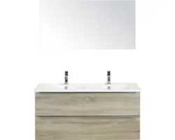Badmöbel-Set Sanox Pulse Keramik 170x121x51 cm Keramikwaschbecken Eiche grau mit Spiegel